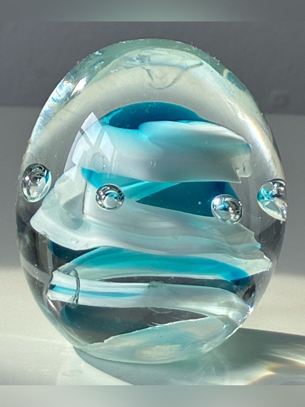 Vintage Blown Glass Blue and White Paperweight